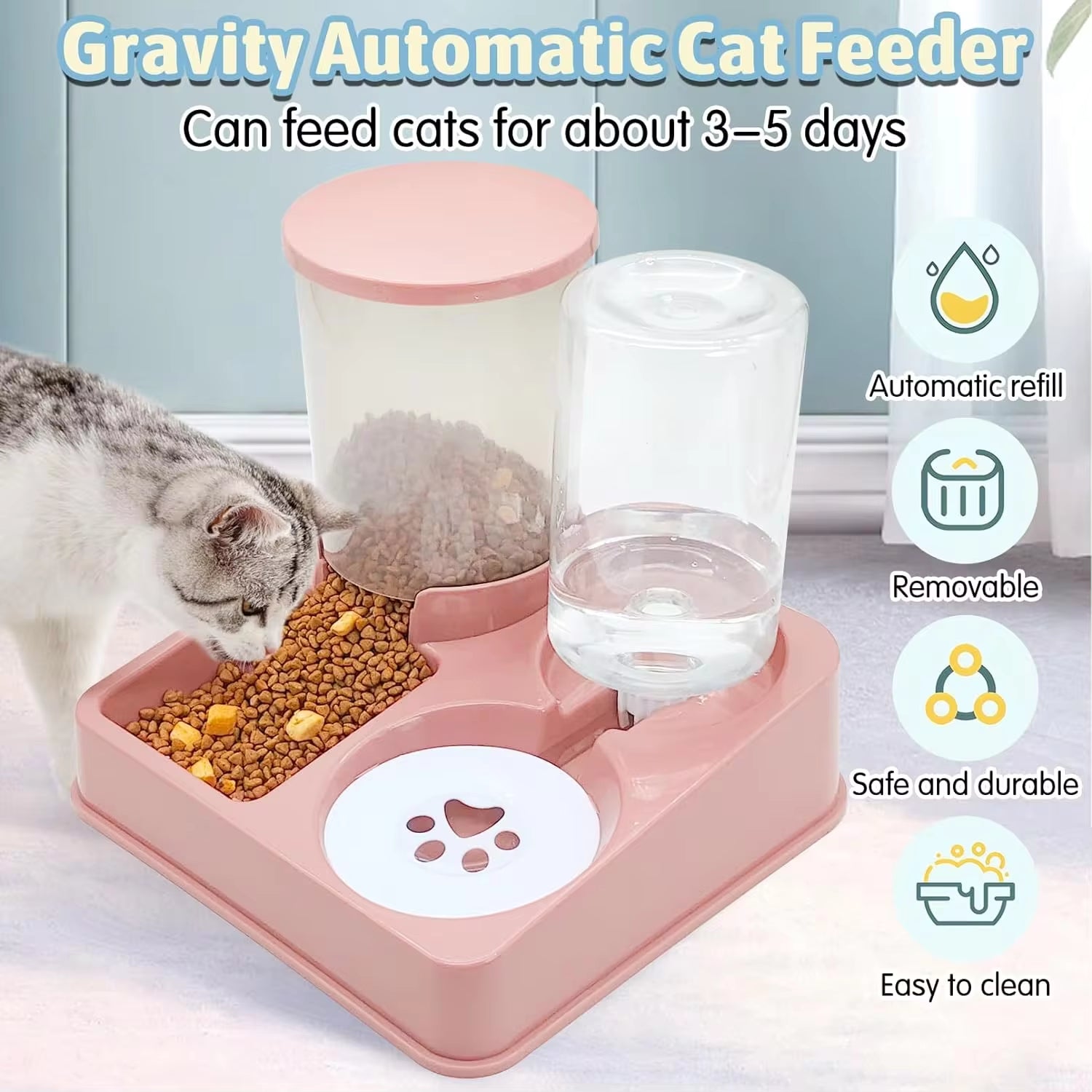 Juego De Dispensador De Agua Con Comedero Automático Para Gatos, Alimentador De Agua Y Comida Para Mascotas Automático Inclinado 2 En 1, Alimentador De Alimentos Por Gravedad Y Bebedero