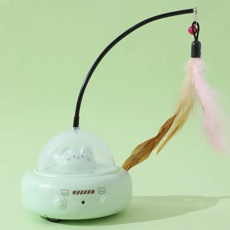 Smart Teaser Cat Toy Electric UFO Cat Teaser Stick with Bell Training Pet Toys Replaceable Feather Interactive Cat Supplies