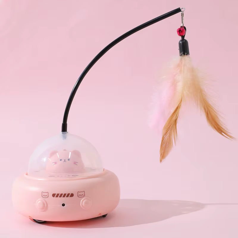 Smart Teaser Cat Toy Electric UFO Cat Teaser Stick with Bell Training Pet Toys Replaceable Feather Interactive Cat Supplies