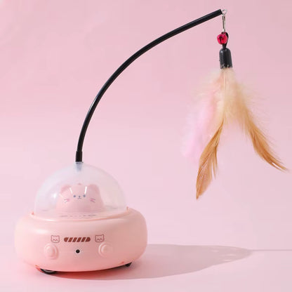 Smart Teaser Cat Toy Electric UFO Cat Teaser Stick with Bell Training Pet Toys Replaceable Feather Interactive Cat Supplies