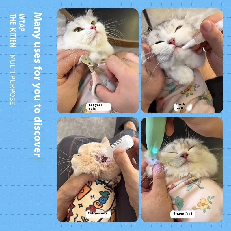 Cute Pet Grooming Wrap – Multi-Functional Velcro Cat Wrap & Travel Cosmetic Organizer