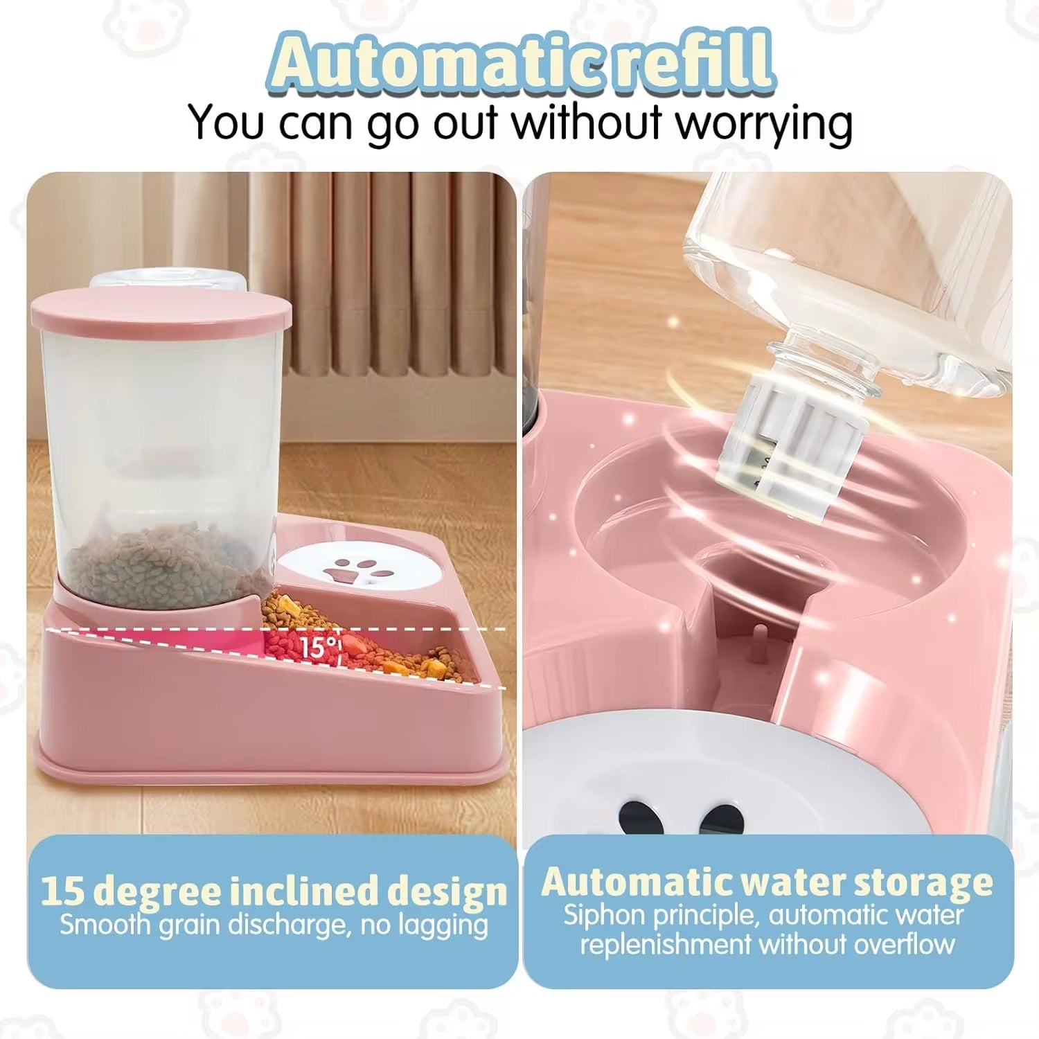 Juego De Dispensador De Agua Con Comedero Automático Para Gatos, Alimentador De Agua Y Comida Para Mascotas Automático Inclinado 2 En 1, Alimentador De Alimentos Por Gravedad Y Bebedero