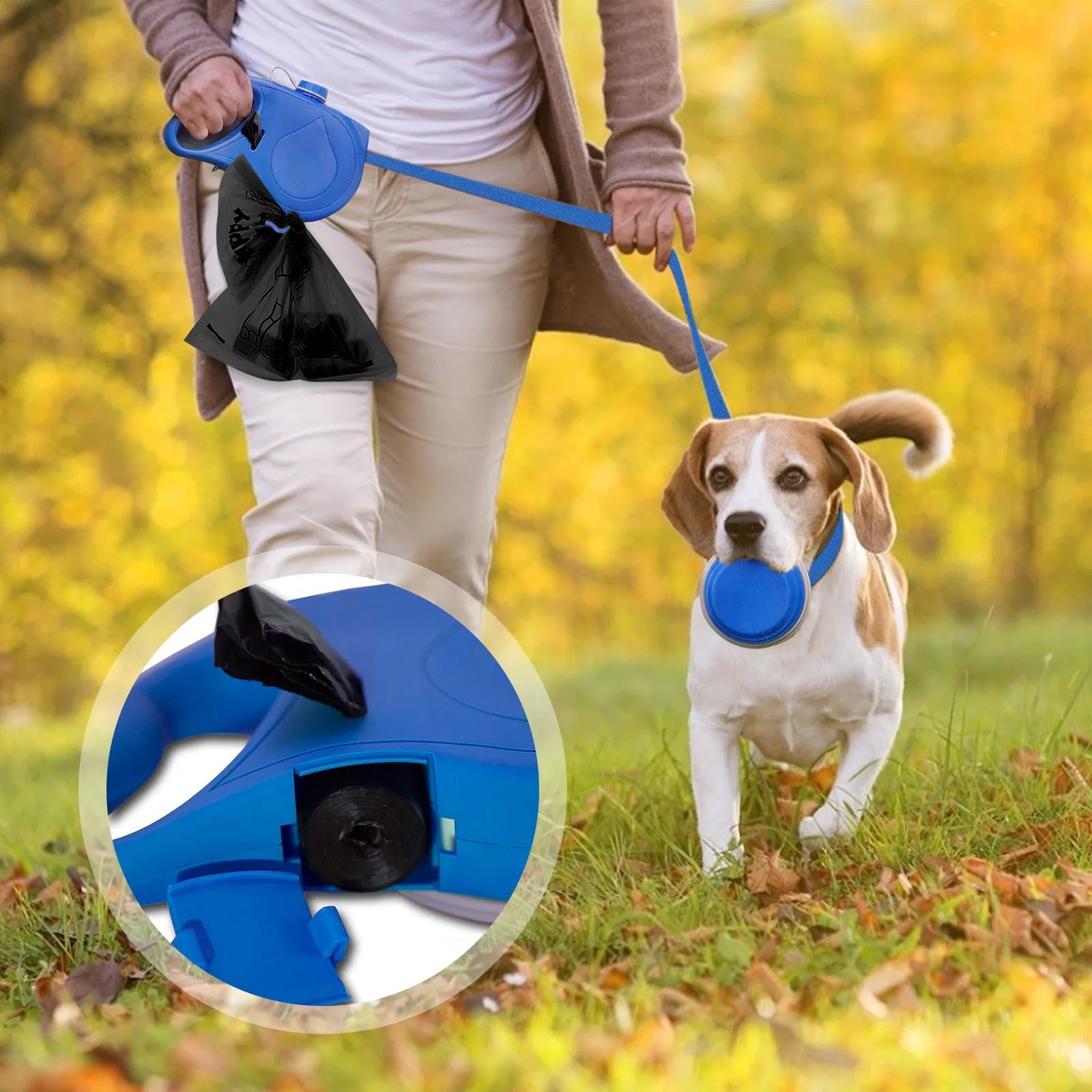 Three-In-One Outdoor Portable Multi-Functional Pet Leash,Wear-Resistant Comes with a Water Bottle,Three-Color Optional Pet Leash