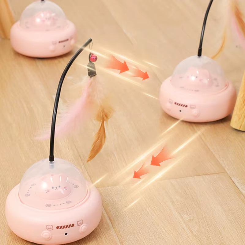 Smart Teaser Cat Toy Electric UFO Cat Teaser Stick with Bell Training Pet Toys Replaceable Feather Interactive Cat Supplies