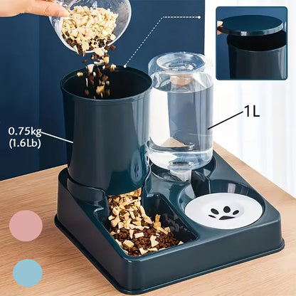 Juego De Dispensador De Agua Con Comedero Automático Para Gatos, Alimentador De Agua Y Comida Para Mascotas Automático Inclinado 2 En 1, Alimentador De Alimentos Por Gravedad Y Bebedero