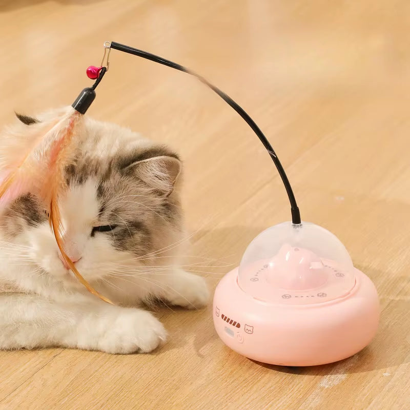 Smart Teaser Cat Toy Electric UFO Cat Teaser Stick with Bell Training Pet Toys Replaceable Feather Interactive Cat Supplies