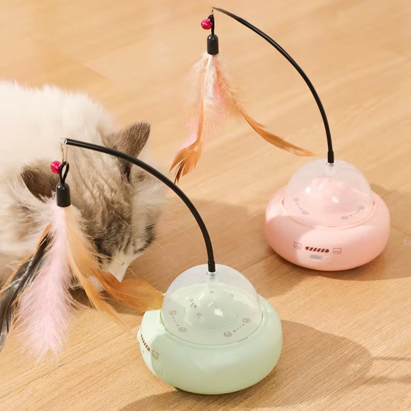 Smart Teaser Cat Toy Electric UFO Cat Teaser Stick with Bell Training Pet Toys Replaceable Feather Interactive Cat Supplies
