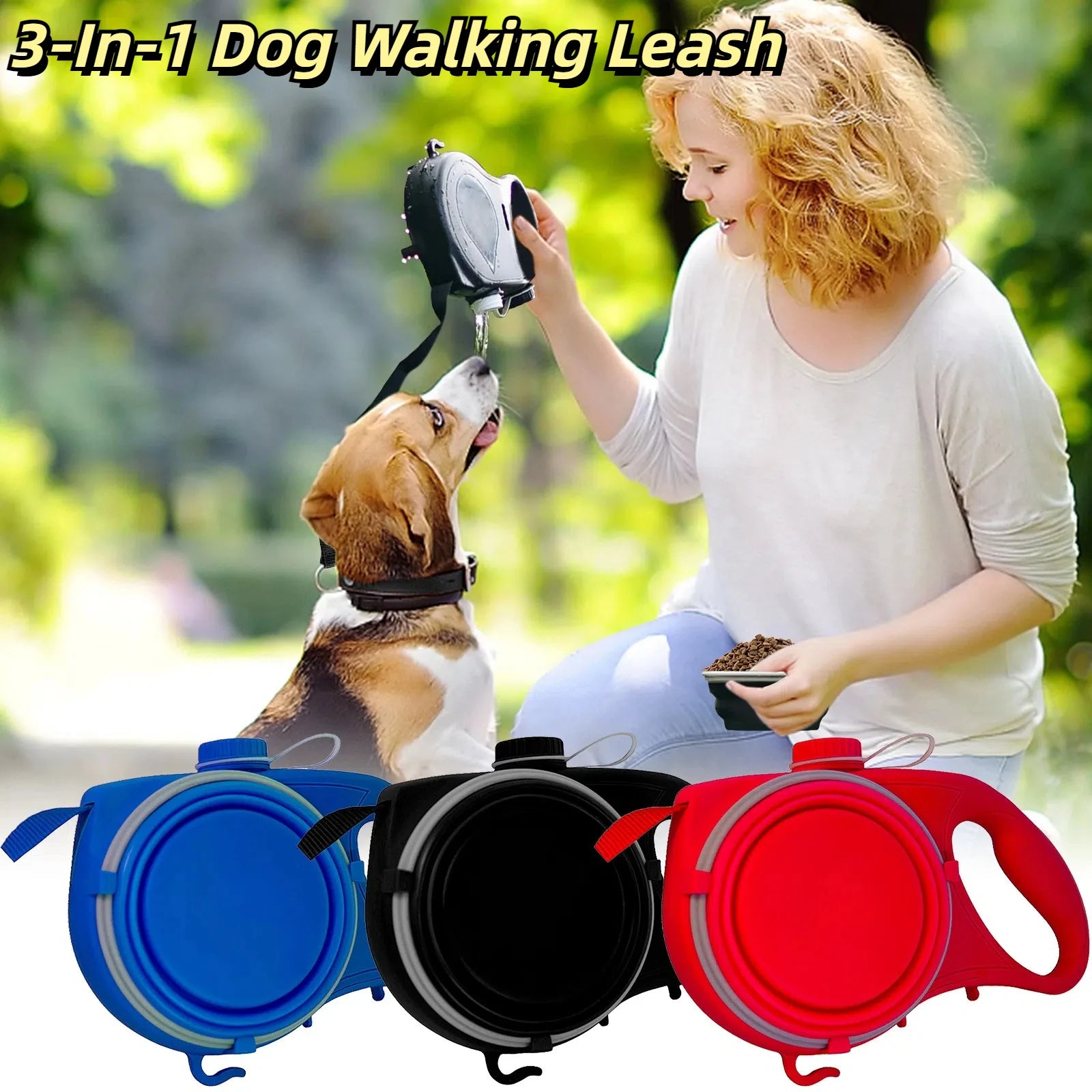 Three-In-One Outdoor Portable Multi-Functional Pet Leash,Wear-Resistant Comes with a Water Bottle,Three-Color Optional Pet Leash
