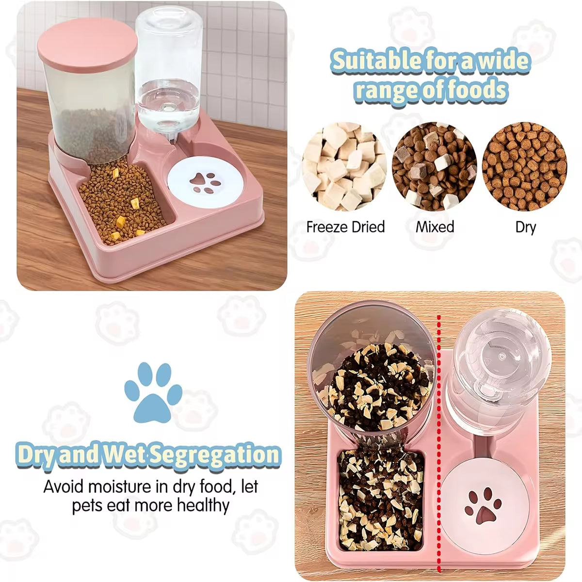 Juego De Dispensador De Agua Con Comedero Automático Para Gatos, Alimentador De Agua Y Comida Para Mascotas Automático Inclinado 2 En 1, Alimentador De Alimentos Por Gravedad Y Bebedero