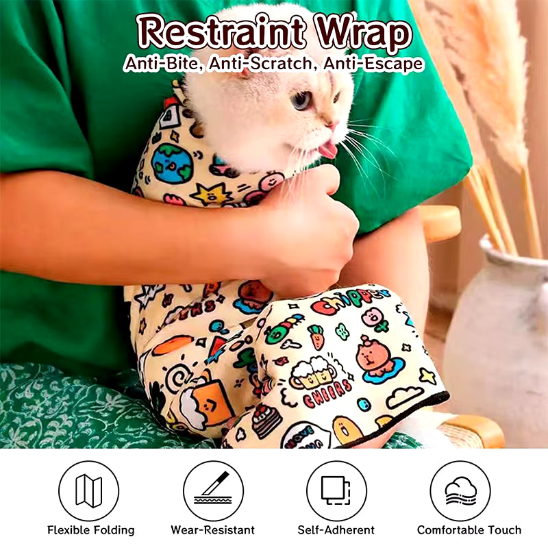 Cute Pet Grooming Wrap – Multi-Functional Velcro Cat Wrap & Travel Cosmetic Organizer