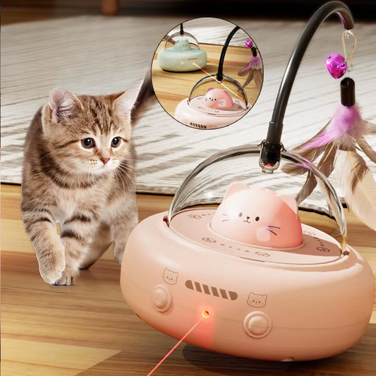 Smart Teaser Cat Toy Electric UFO Cat Teaser Stick with Bell Training Pet Toys Replaceable Feather Interactive Cat Supplies